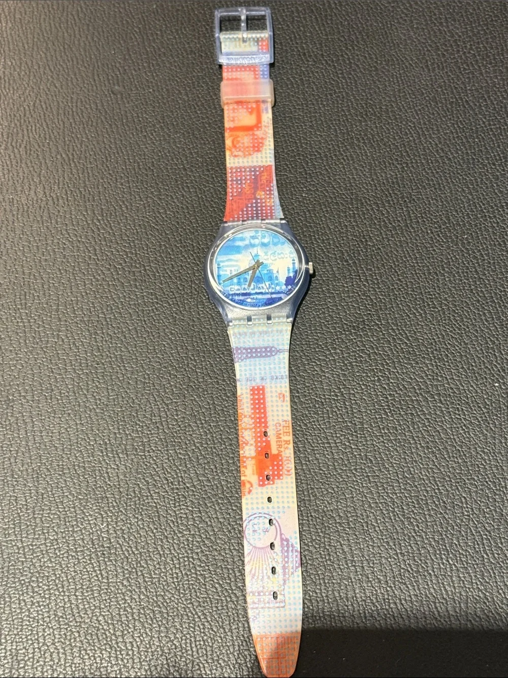 Swatch Colorful Patterned Analog Watch - Blue Dial, Multicolor Strap